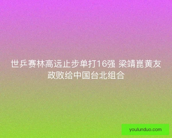 世乒赛林高远止步单打16强 梁靖崑黄友政败给中国台北组合
